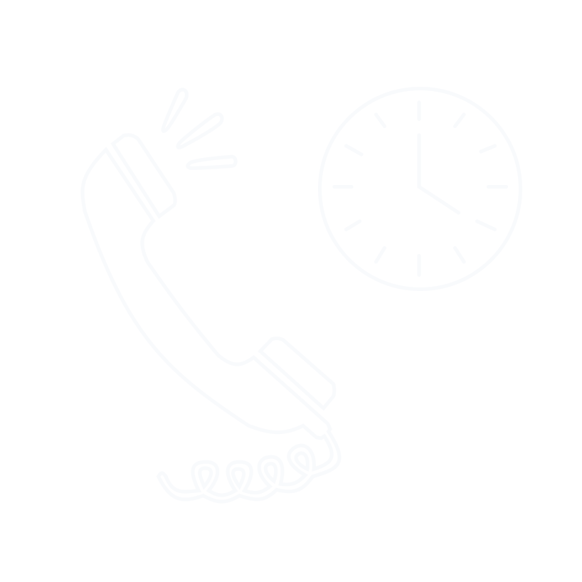 A ringing phone handset on its cord, next to a clock face