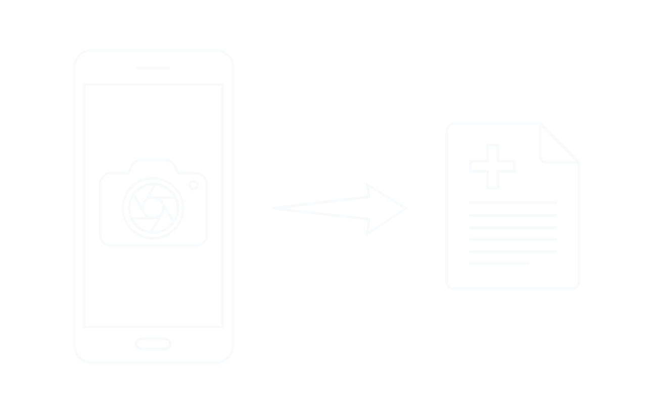 A phone camera with an arrow pointing to a document marked with a plus sign