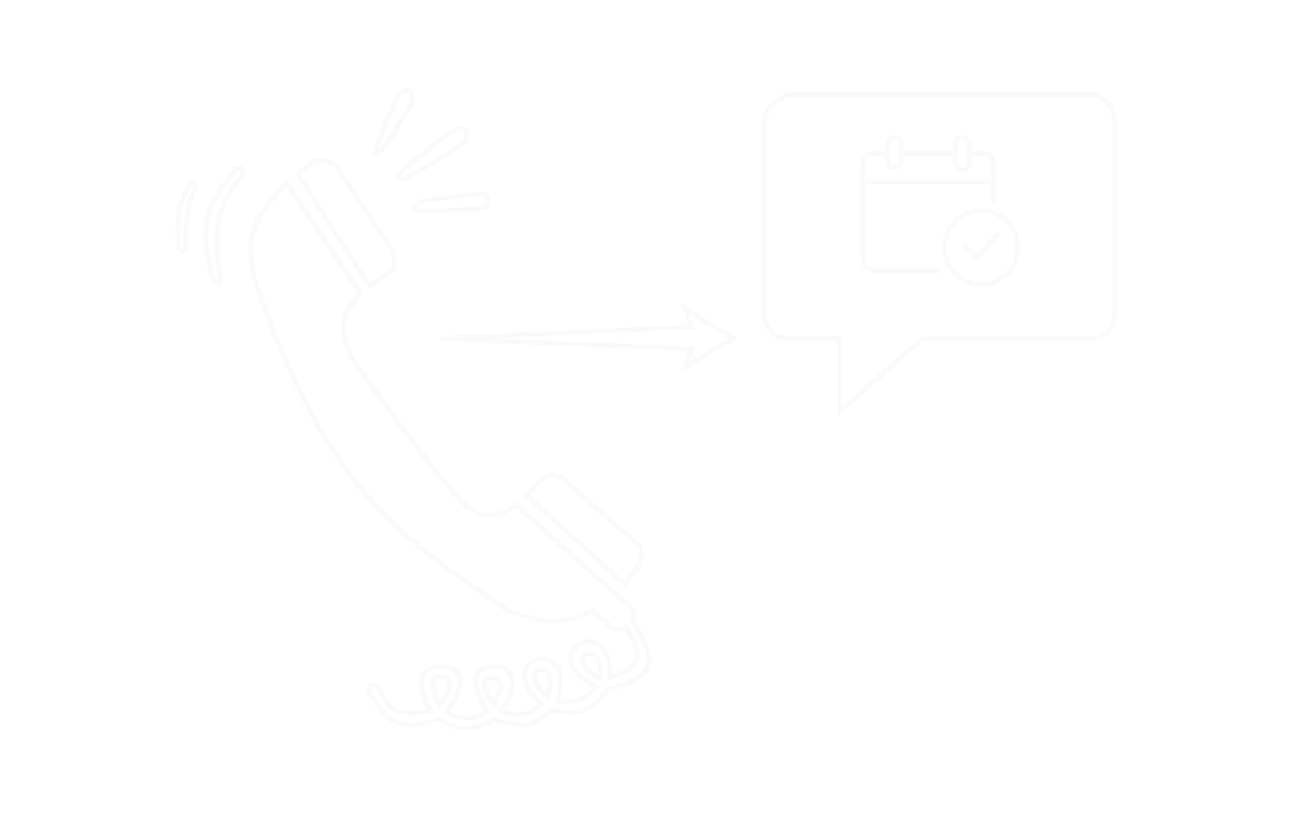 A ringing phone handset with an arrow pointing to a message bubble holding a calendar