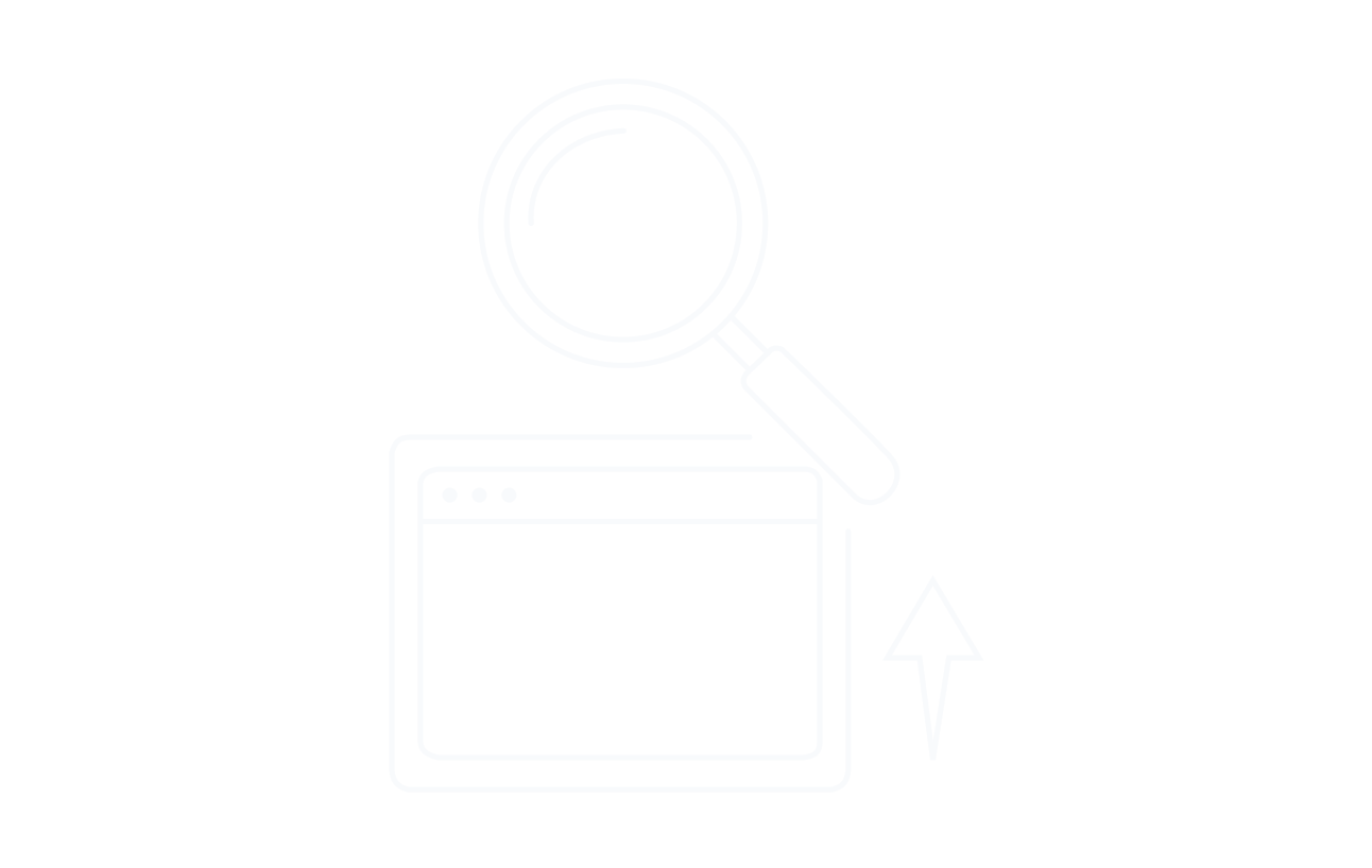 A magnifying glass over a browser window, next to an upward arrow