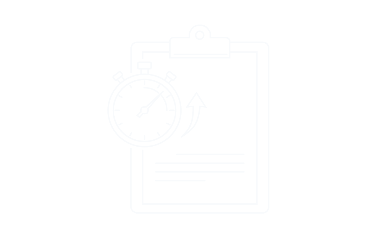 A stopwatch and an upward arrow over a clipboard holding a quote